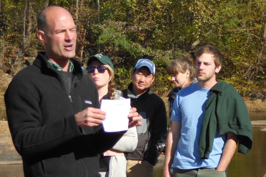 Greg Hancock explains a longitudinal profile of the James River to a captive audience. 