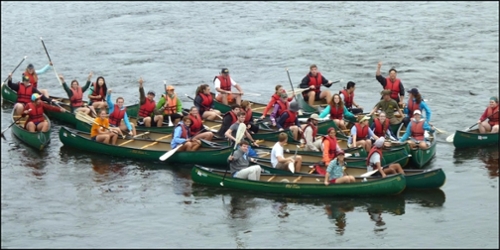 A contingent of the W&M Geology flotilla on the 2014 Department Field (Float) Trip.