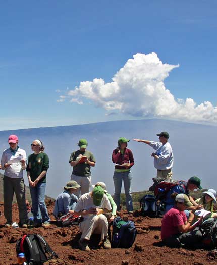 Finding ourselves on Mauna Kea (note Mauna Loa with growing cloud in background)
