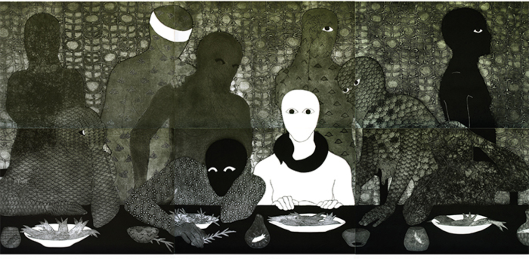 Belkis Ayón, La cena (The Supper), 1991, collagraph, 54 3/8 × 118 1/8". © Collection of the Belkis Ayón Estate.