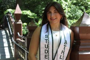 Health Sciences Graduation 2026 Photo of Sofia Istnick near Crim Dell Bridge