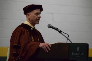 Health Sciences Graduation 2026 Photo of Chair Brennan Harris giving his speech