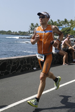 Adam Otstot on running leg of triathlon