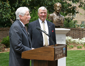 President Timothy J. Sullivan introduces Harrison Ruffin Tyler, right, at the April 30th dedication. Photo by Tim Jones.