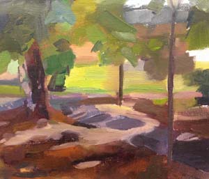 <b>Campus Landscape,</b> oil on board, by Nicole Paraboschi '14