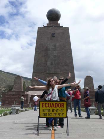 Taking a break from their research, Erin Sexton ’11 (front), Kate O’Brien ’11, Jody Green ’11, and Professor Webster visited the Mitad del Mundo, or Middle of the World Monument, which straddles the equator just north of Quito.