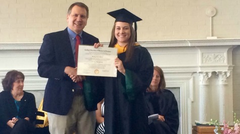 Prof. Deschenes & Brittany Stover receiving her diploma