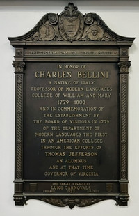 Plaque in Honor of Charles Bellini, Professor of Modern Languages 1779-1803