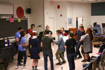 A Cappella group No Ceiling rehearsing