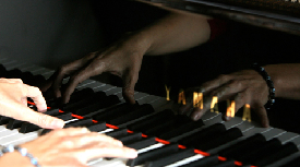 It all starts at the piano, Serghi says, of her countless acclaimed compositions. Photo by Steve Salpukas.