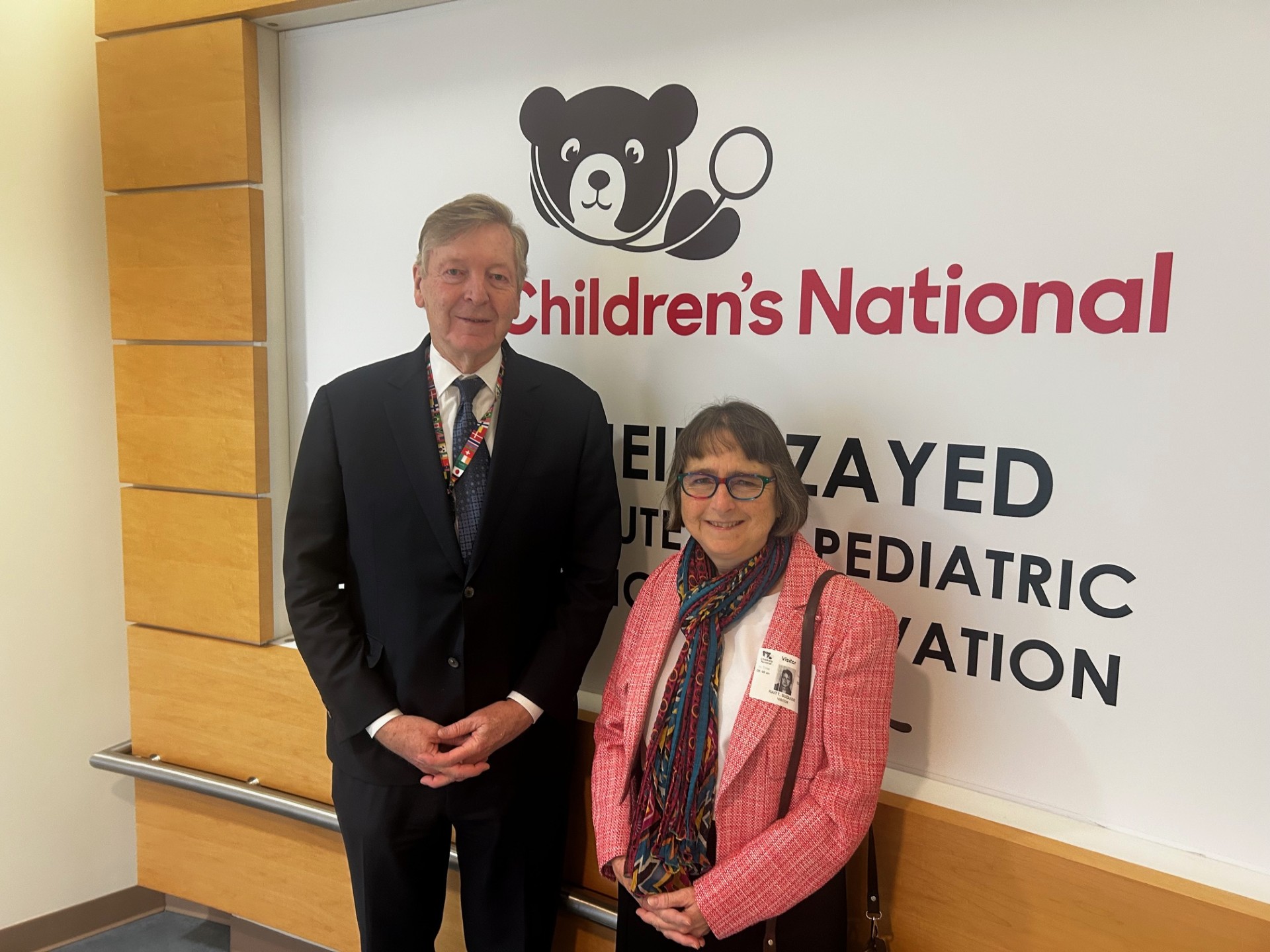 Suzanne Raitt, dean of the College of Arts & Sciences, and David Wessel '72, executive vice president and chief clinical officer at Children's National.