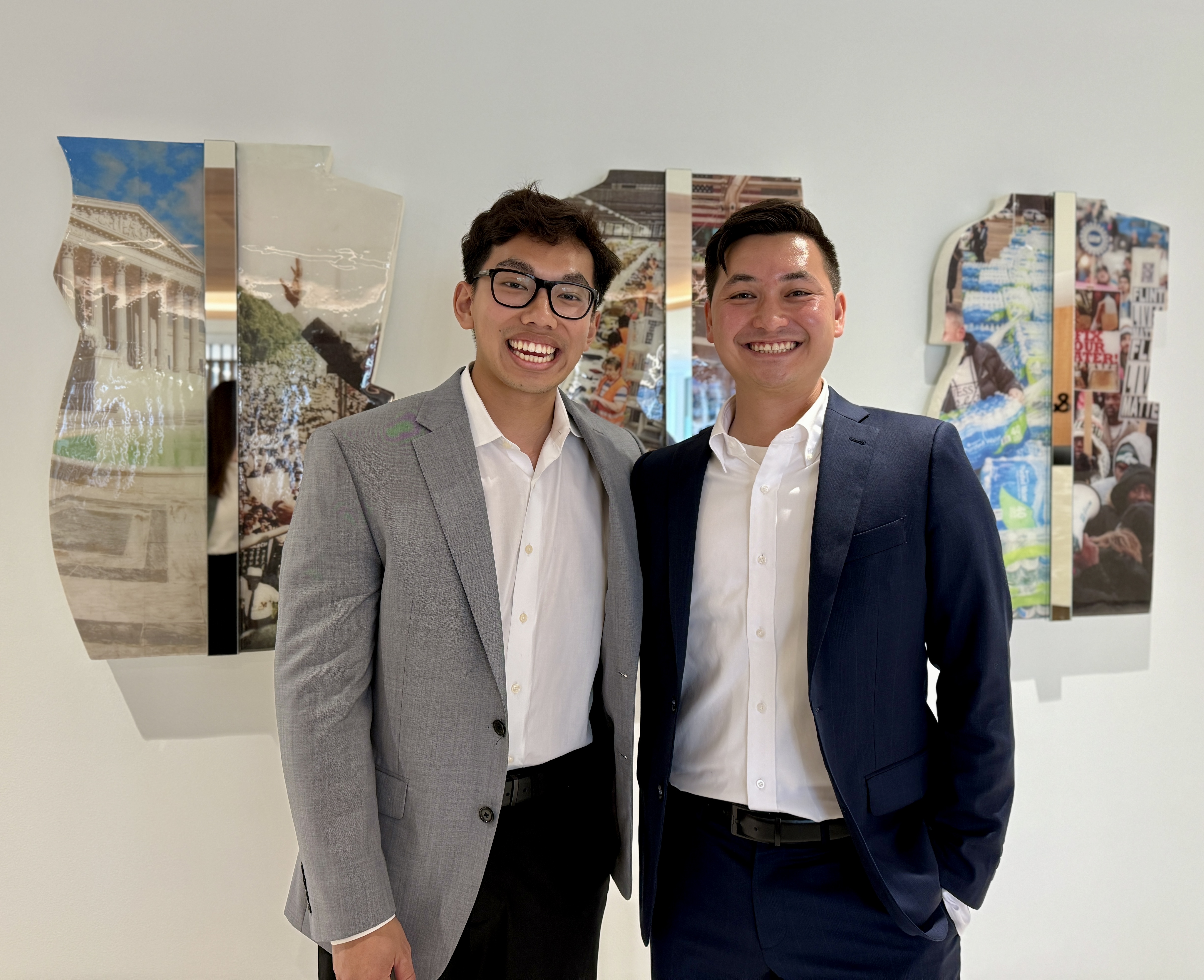 Legal Scholars alum Sean Nguyen ’24 (left) with his program mentor Andrew Bookbinder '19 (right), an attorney with Democracy Forward. Nguyen was admitted to NYU Law.