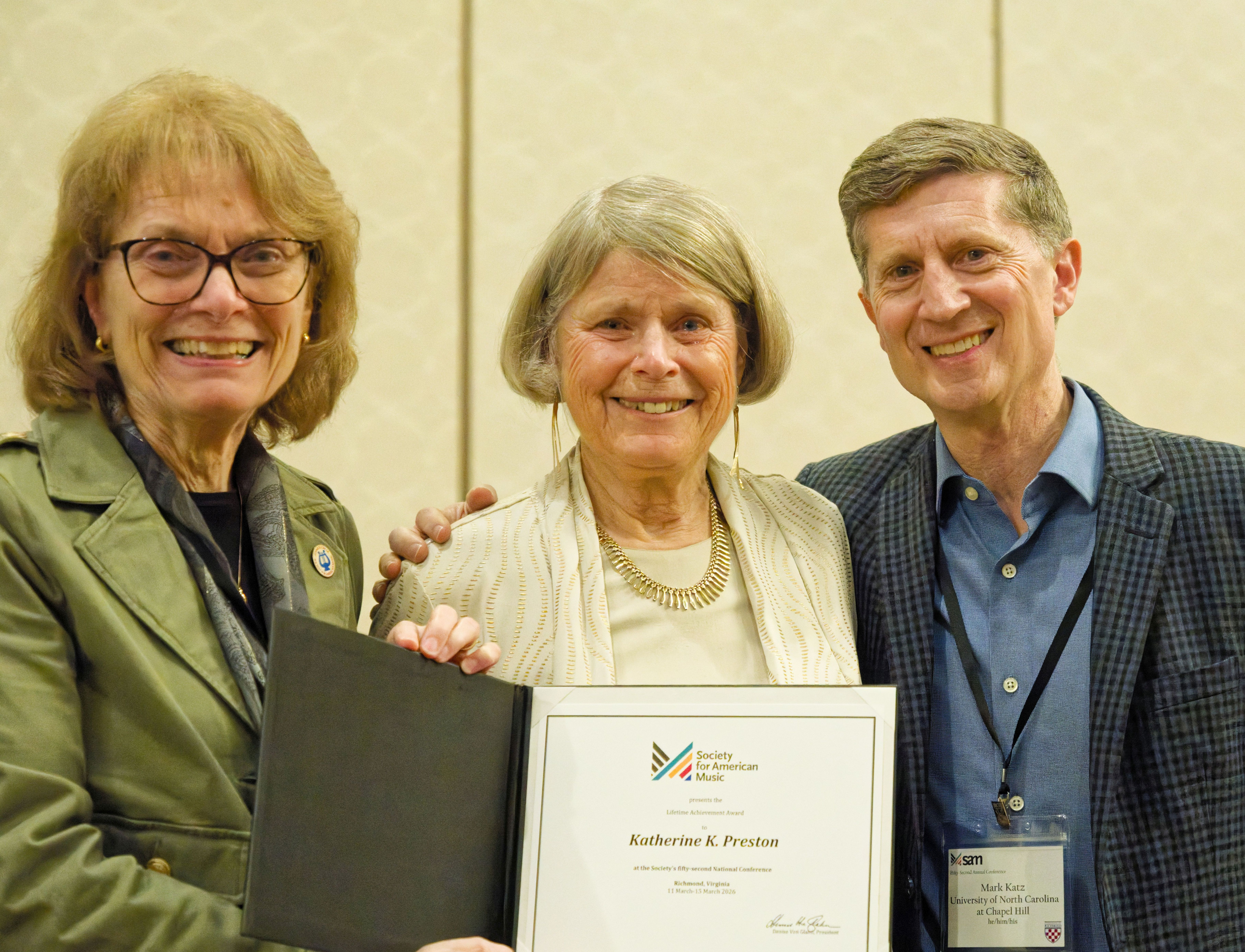 Katherine Preston was awarded the Society for American Music's prestigious Lifetime Achievement Award in March.
