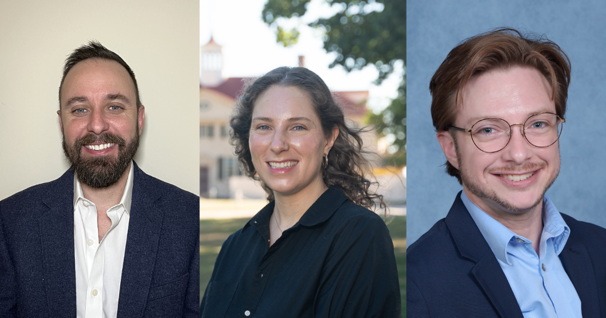 Past recipients of the Order of First Families Scholarship Nathaniel Holly ‘19, Holly Gruntner ‘24, and Mark Mulligan ‘23 launched careers that built on the historical research they conducted as graduate students at W&M.