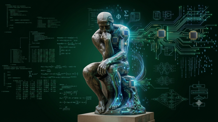 Digital graphic of The Thinker created by Google Gemini on July 28, 2026.