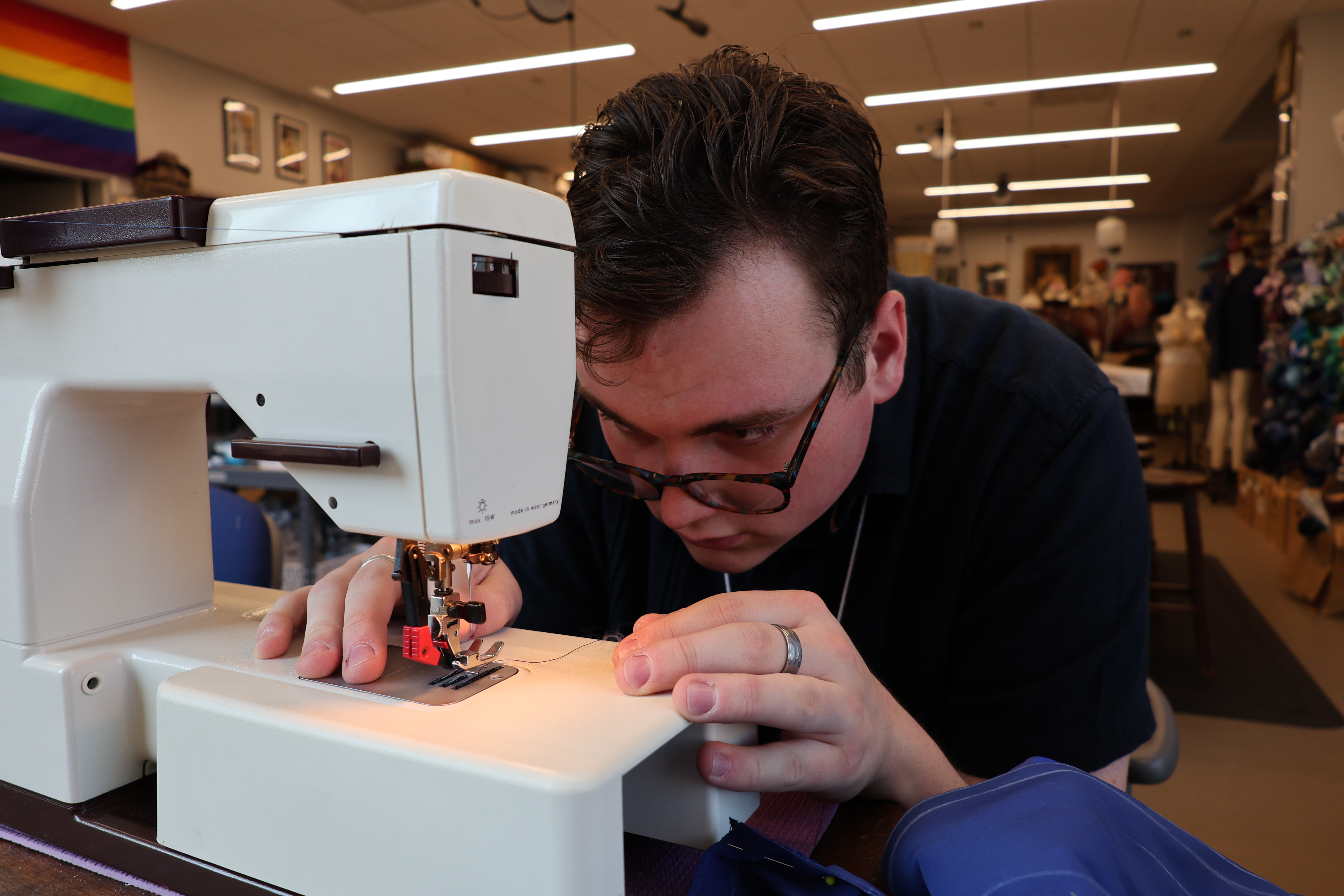 As the First Hand in the costume shop, Dominic DiNunzio ‘28 has honed garment making skills, such as sewing, that are in high demand.
