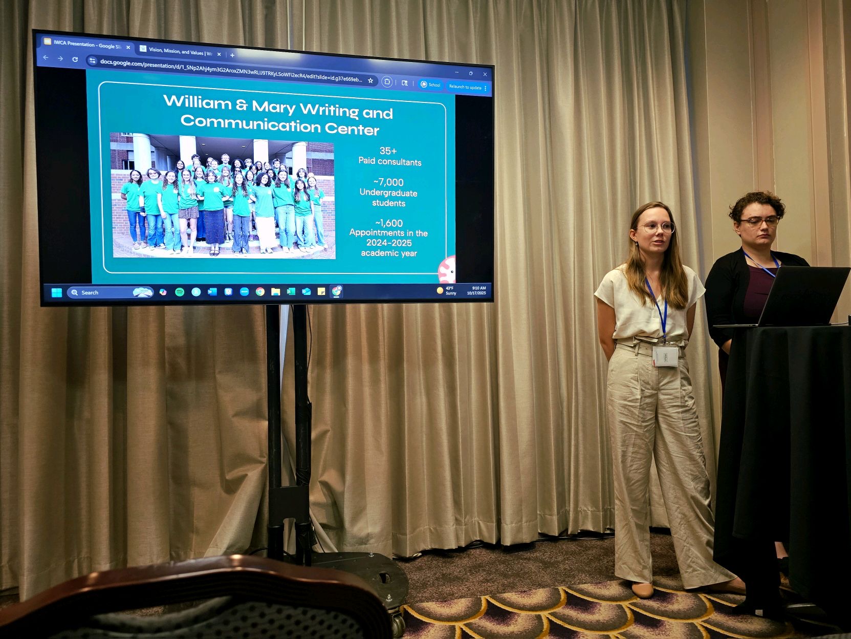 Senior WCC consultants Addison Dempsey ‘26 and Reagan Downey ‘26 presented their research at the International Writing Centers Association Conference in Cincinnati.