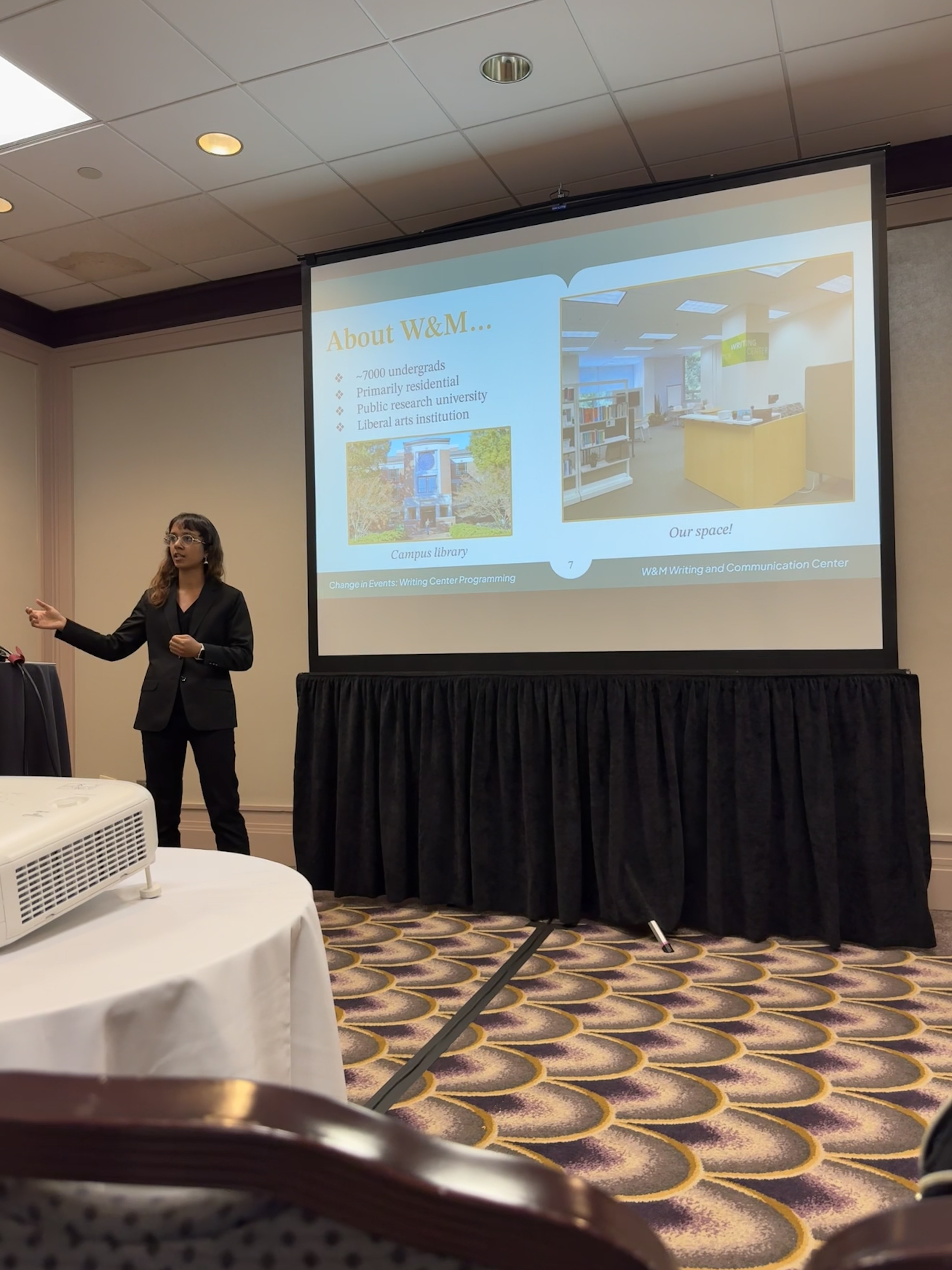 Student consultant Srija Upadhyay ’27 shared how the WCC’s development of classroom workshops expands their presence across campus at the International Writing Centers Association Conference.