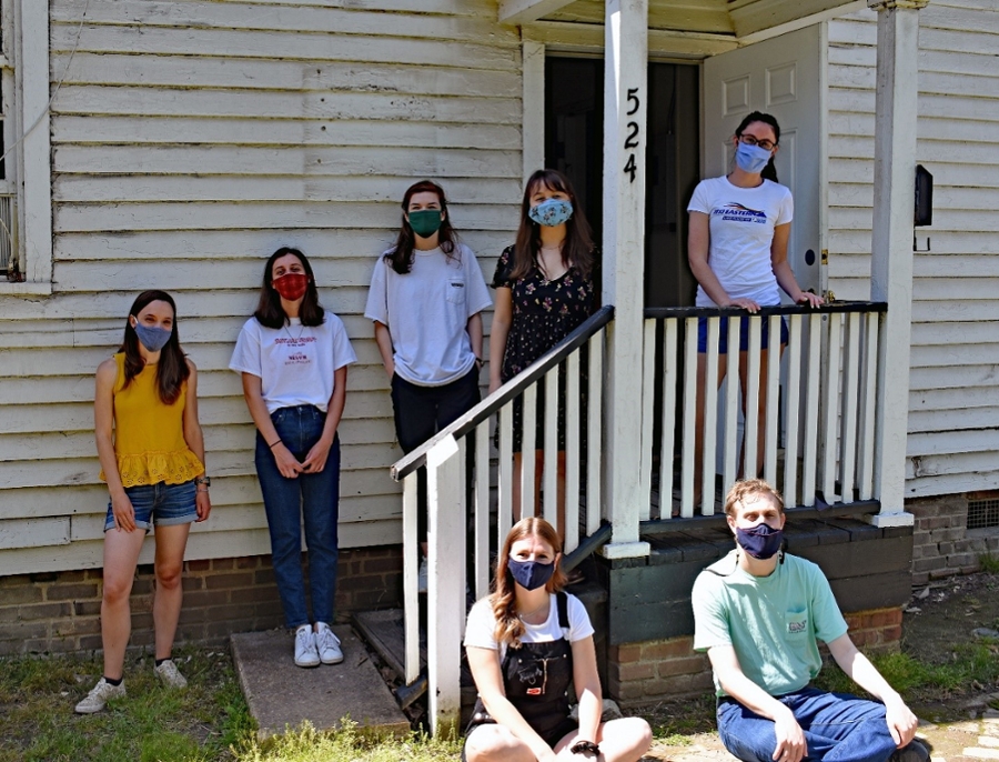 Students in Prof. Carl Lounsbury's Early American Architecture class pose at the Bray-Digges House where they learned how to "read" the architectural construction and building materials of the house.