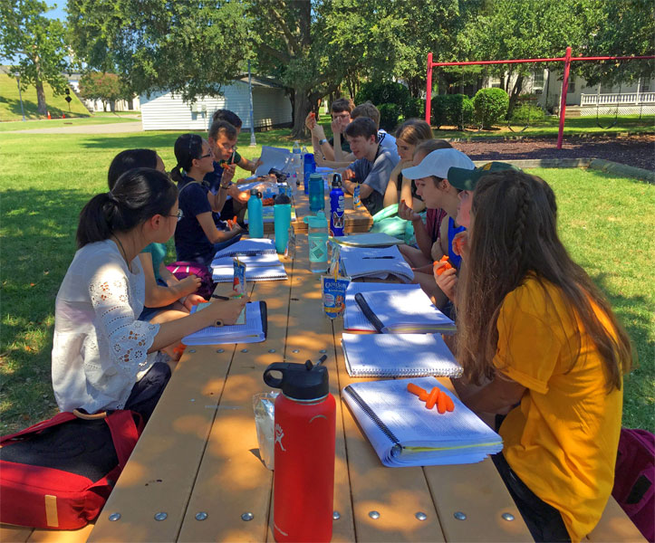 At Fort Monroe in Hampton, VA, Pre-College students in the History 218 seminar discuss topics regarding events that led up to the Civil War.