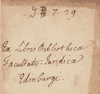 Hume wrote this mark of ownership in a library copy of 'An Enquiry Concerning the Principles of Morals' while he was Keeper of the Advocates Library (law library) in Edinburgh. Photo: the National Library of Scotland