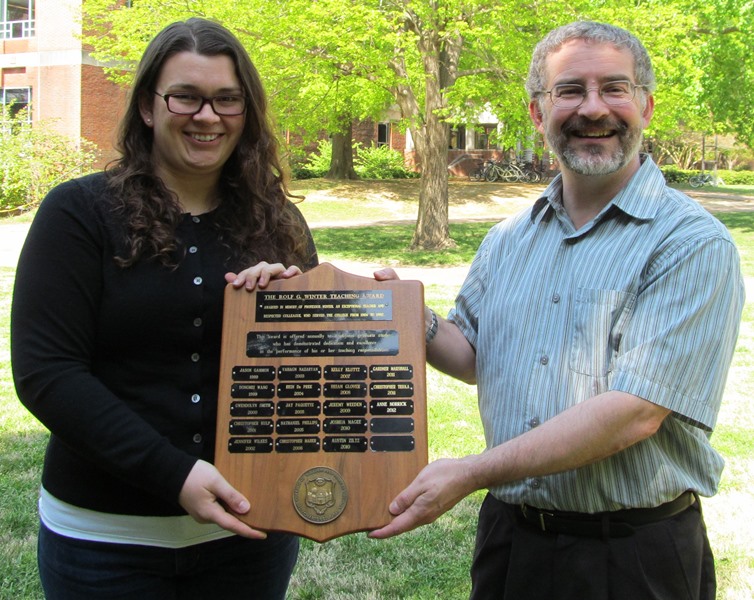 2012 The Rolf G. Winter Teaching Awardee Anne Norrick with Physics Chair, Dr. Armstrong