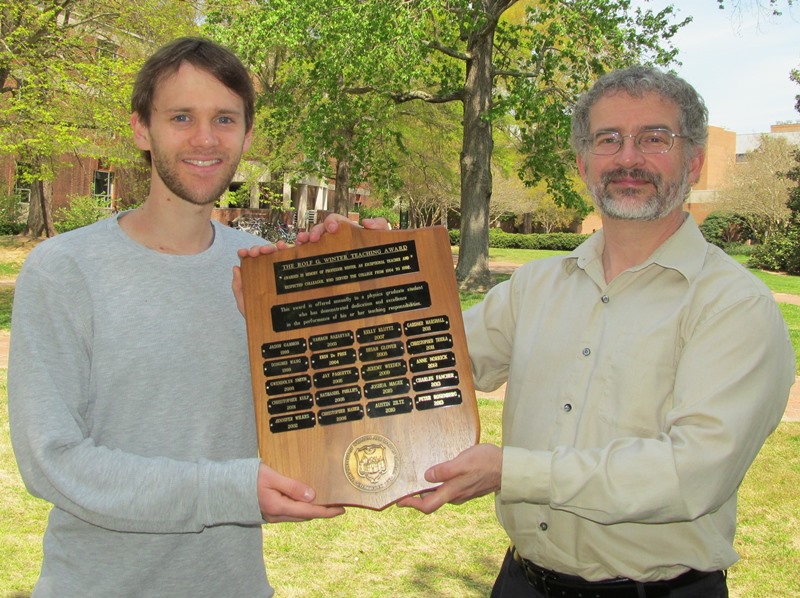 Peter Rosenberg was one of the recipients of the 2013 Rolf G. Winter Teaching Award. Physics Chair, Dr. Armstrong presented the award.