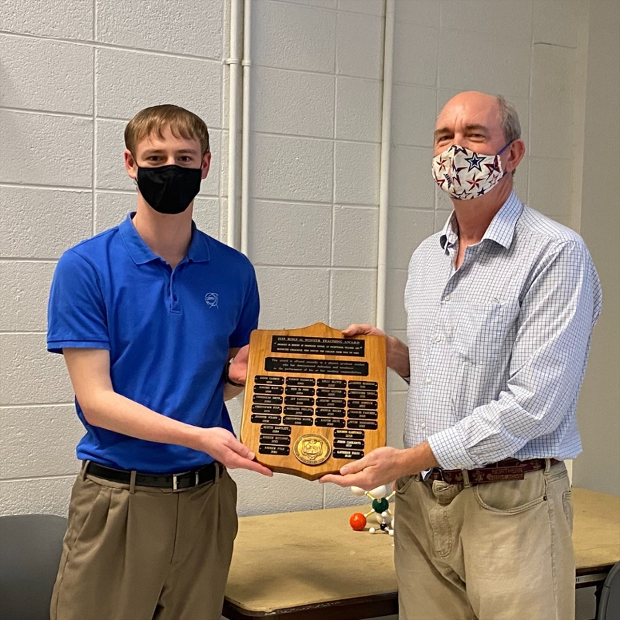 2019 Winter Award recipient Justin Cammarota with Prof. Nelson