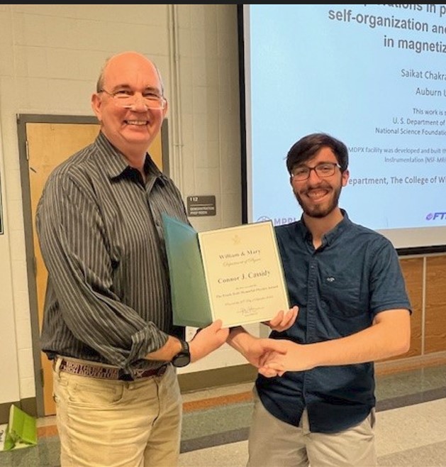 2024 Frank Hohl Memorial awardee Connor J. Cassidy with Physics Chair, Jeff Nelson