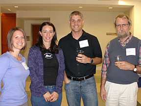 Brandy Burkett MA '02 with Prof. Cheryl Dickter (left) and Professors Paul Kieffaber and Larry Ventis (right)