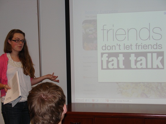 Meghan Brown (’12) Psychology Honors Student, leads a session to peer educators on the Reflections program and “Fat Talk” 