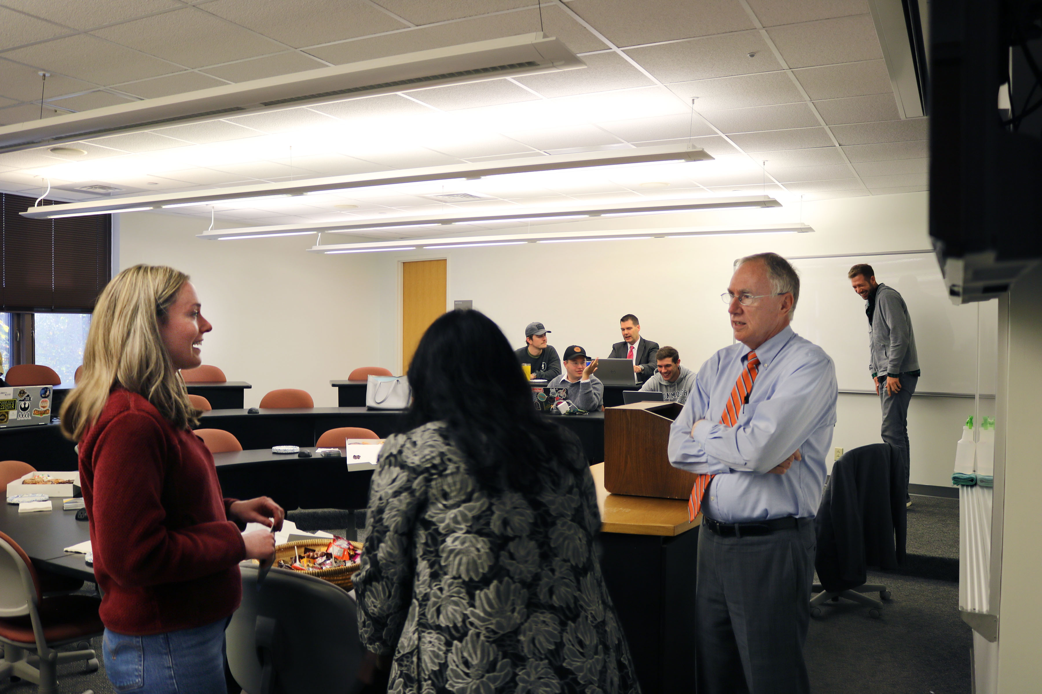 Mr. Travers conversing with students during a meet-and-greet at the William & Mary Law School