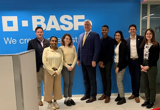 Visiting W&M alums Mark Washko (BA and MPP, center) and Seth Levey (left) at BASF.