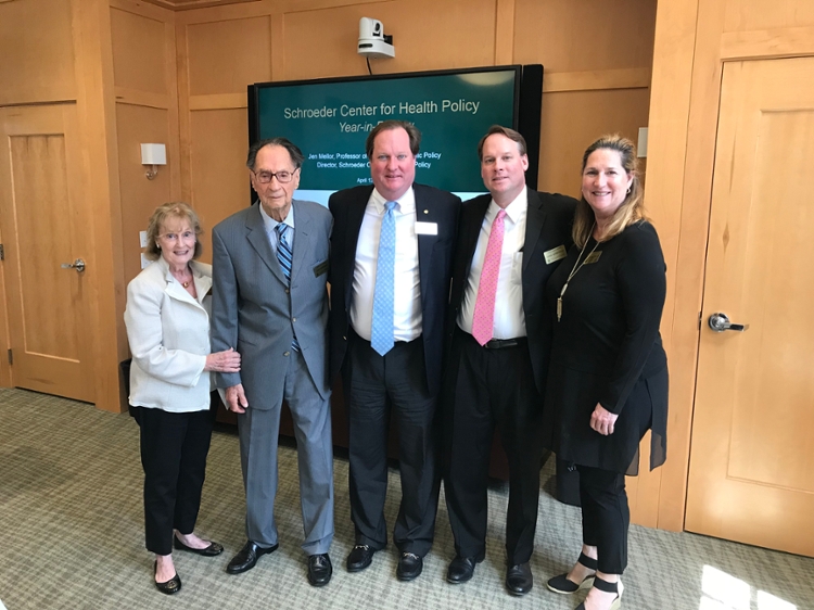 L. Clifford Schroeder, Sr. and family members attend celebrations in April 2018 marking the 15th anniversary of the Schroeder Center, an event that featured a panel of W&M alums working in the health policy field, and current policy research projects by undergraduate students. 