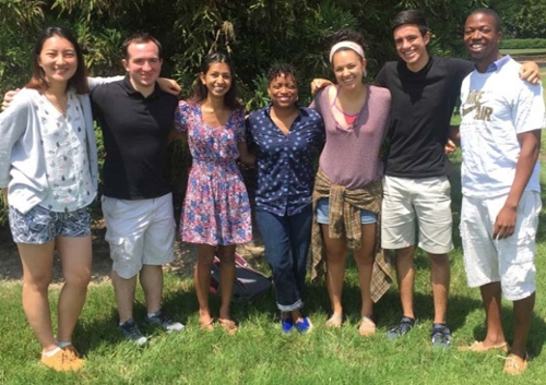 The 2016-17 laboratory team: Yuming Cao '17, Andrew Mattei '18, Arya Dahal '17, Professor Hinton, Veronica (Roni) Nagle '16, Patrick Christian '17, and Adom Whitaker '17.