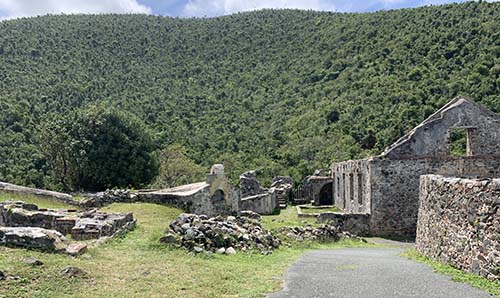 Extant ruins at Annaberg Sugar Plantation include 16 cabins housing the enslaved people who processed local cane into sugar juice.