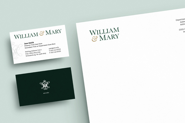 Examples of W&M branded business cards and letterhead