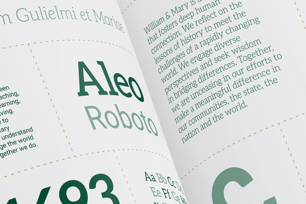 A white book opened up to example text in various fonts