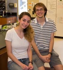 iGEM team leaders Caroline Golino and Andrew Halleran in the lab. Photo by Joseph McClain