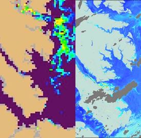 Sample images from the Landsat (left) and Sentinel (right) satellites show the greater resolution of the latter. (NASA-USGS/ESA image)