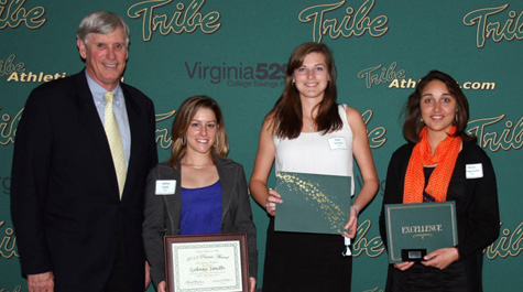 Terry Driscoll stands with a few of the 91 Provost Award winners from 2012, student-athletes with a 3.5 GPA or higher. Last year, there were a record 134 winners.