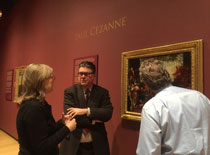 Shelley Svoboda (left), John Spike and Aaron De Groft discuss The Miracle of the Slave. (Photo by Laura Fogarty)