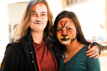 Phan and a friend in a W&M theatre makeup class (courtesy photo)