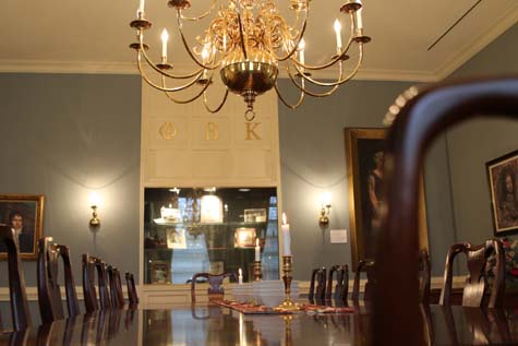 Inside the modern-day Apollo Room, where the Alpha Chapter conducts business and continues its centuries-old tradition of lively discussion. (Photo by Jacob Davidick)