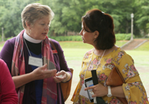 Rev. Cathy Boyd, rector of St. Martin's Episcopal Church, talks with Dean of University Libraries Carrie Cooper during the event. (Photo by Stephen Salpukas)