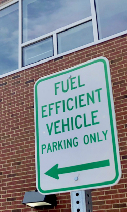 Davis Hall parking includes spaces for fuel efficient vehicles.