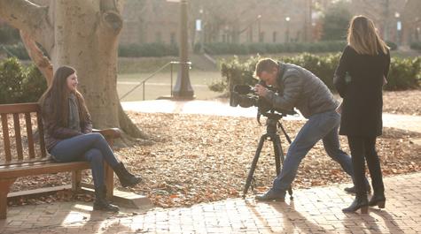 A crew with NBC's TODAY films Lucy Greenman '22 on the W&M campus. (Photo by Stephen Salpukas)