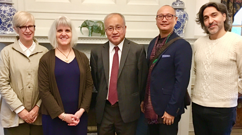(Left to right) Teresa Longo, Dean of Arts & Sciences Kate Conley, Juefei Wang, Francis Tanglao Aguas and Stephen Sheehi pose for a photo together. (Courtesy photo)