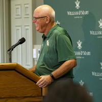 Coach Jimmye Laycock answers questions during his Monday press conference. (Photo by Jim Agnew)