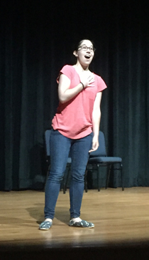 Katy Shinas '22 delivers a heartfelt monologue during "The Wheel of Calamity." (Photo by Jo Rozycki '20)